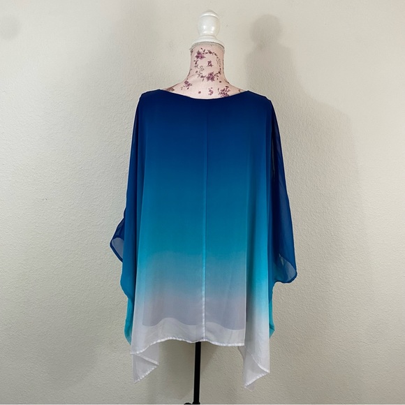 Lane Bryant sz:26/28 Ombré Blues to White Poncho Blouse Relaxed Fit Top - Picture 5 of 11